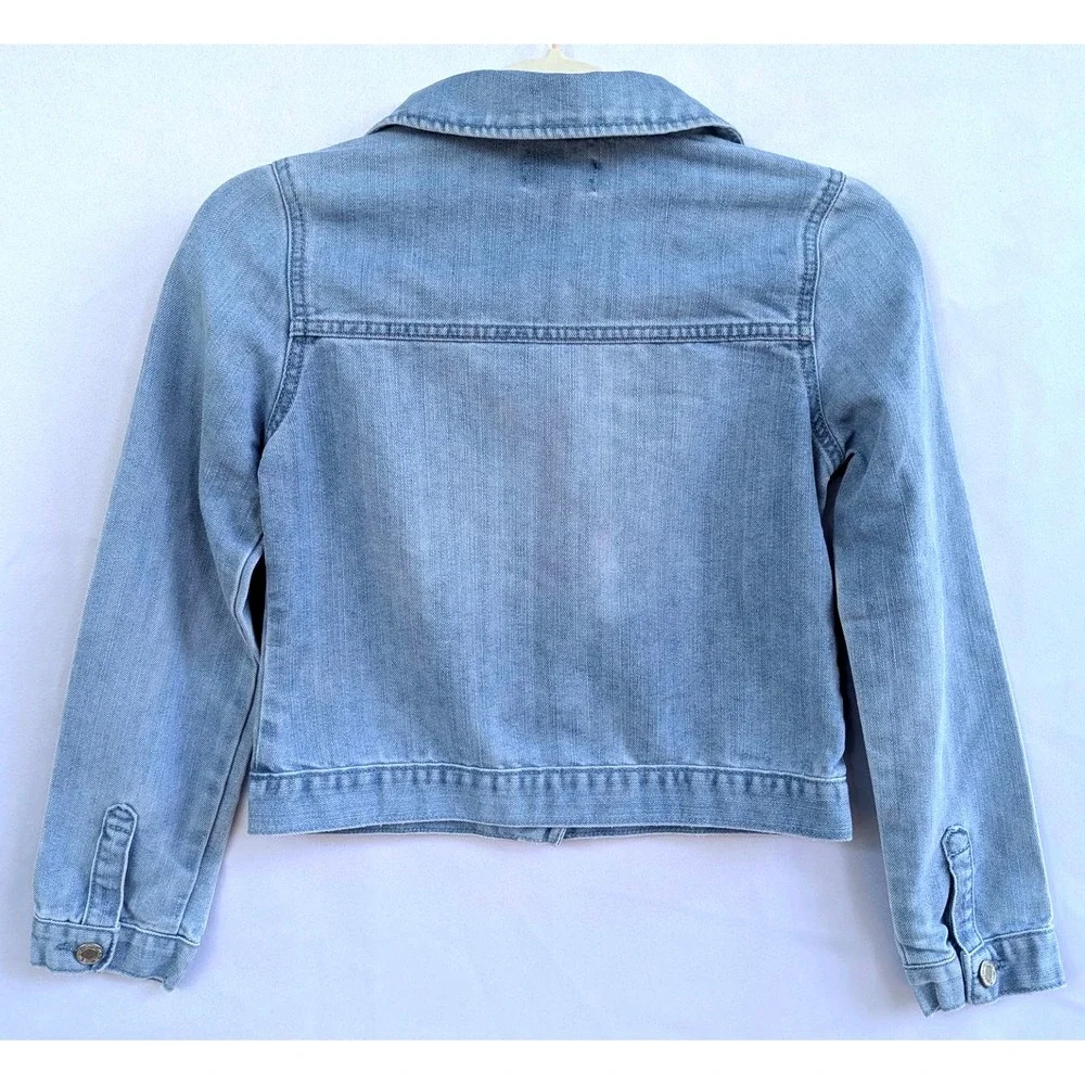 Children's Place Light-Wash Denim Jacket with White Crochet Lace sz L 12/14